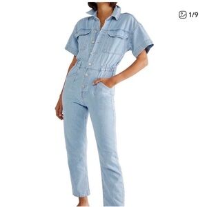 Free People Light Blue Denim Jumpsuit